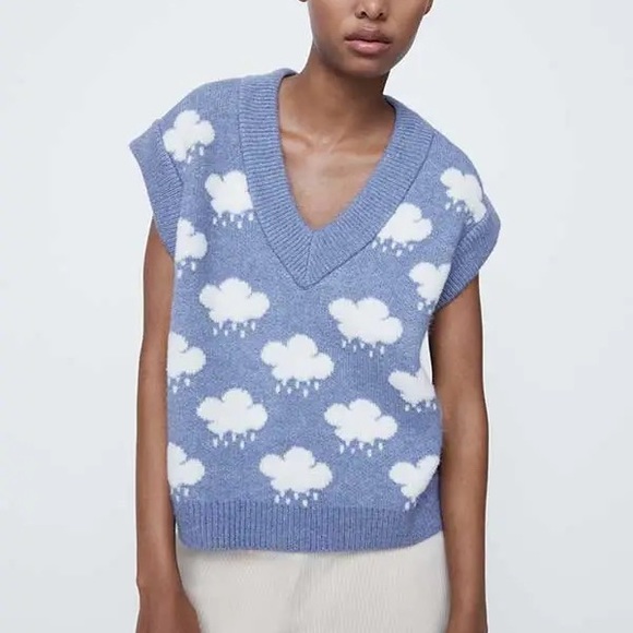 Zara Sweaters - Zara Rain Cloud Kitsch Retro Sweater Vest Tank Top L / 12-14